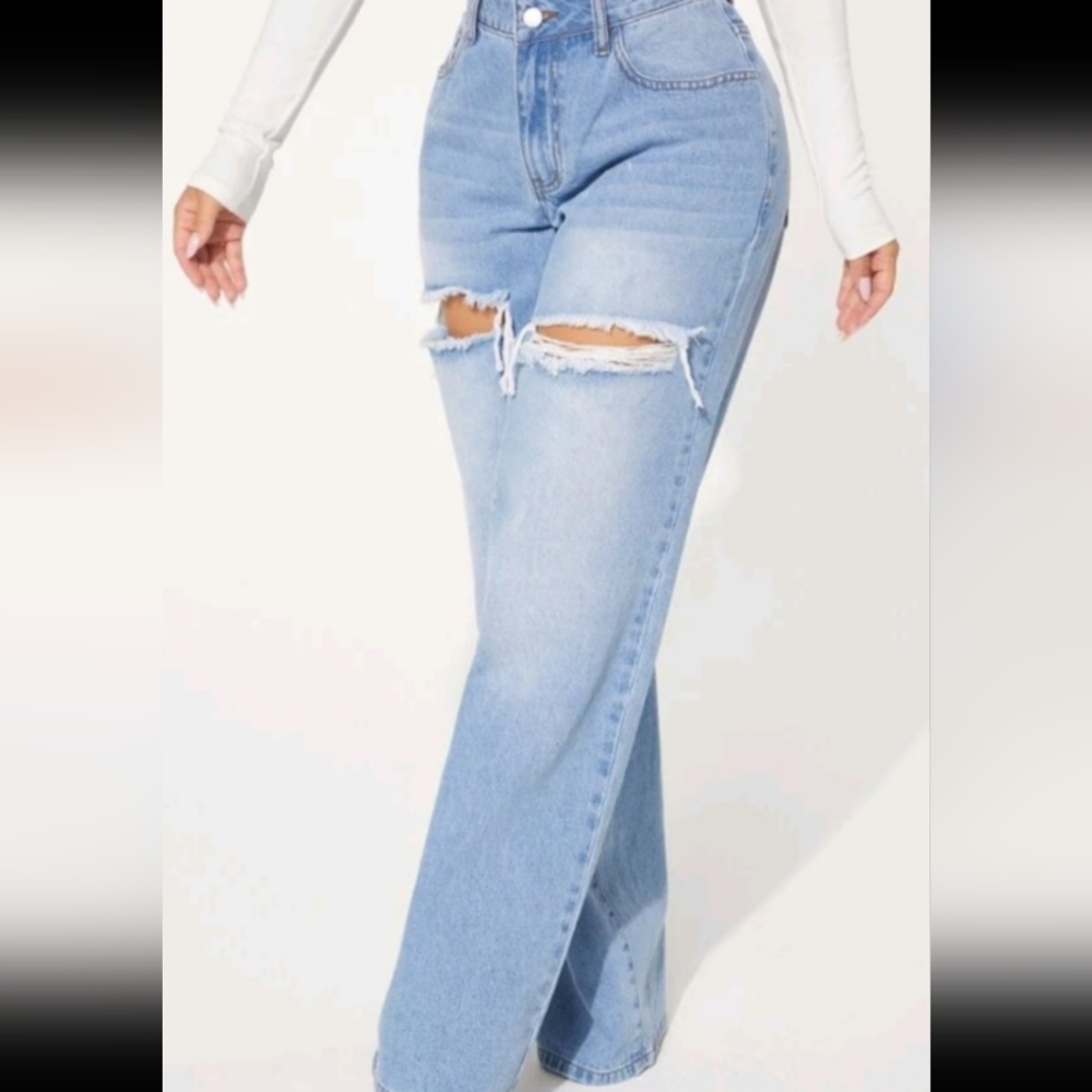 Shein Sz12 Wide Leg Distressed Jeans